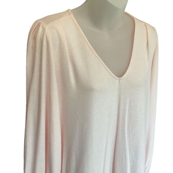 Gibson Sweater V-Neck Cozy Fleece Blouson Sleeve Pink Pastel Women Size Small - Picture 3 of 11